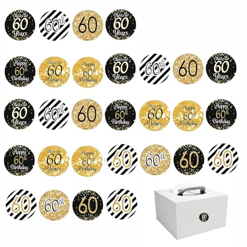 216 Stück 60. Geburtstag Sticker Jubiläum Deko Aufkleber 60 Aufkleber | Geburtstag Feier Party Geschenk Dekoration Gold Schwarz(60)