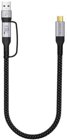 HOTUTUKI short usb a to usb c cable 30CM Multi Functional 2in1, type c charger,20Gbps High Speed data transfer,4K@60Hz UHD Video 5A/100W usb-c Cord Compatible with Thunderbolt 3/4, Braided