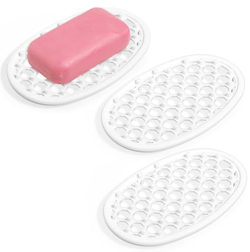 3PCS Silicone Soap Holder Shower, Self Draining Soap Dish for Bathroom Sink, Non-Slip Soap Dish Tray with Drainage, Small Bar Soap Saver for Shower Niche/Shelf, Bathtub