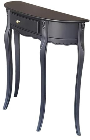 CHBMZ Table Console Demi-Lune Noire, Table Sofa Classique Française Provinciale avec Tiroir, Meuble Accent Couloir 30 cm de Profondeur pour Petits Espaces et Hall d’Entrée(70cm/28in)