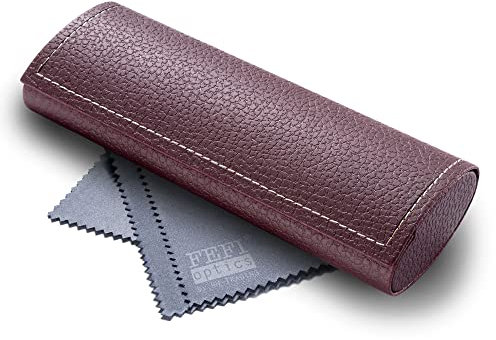 FEFI - Klassisches Hardcase Brillenetui in Leder-Optik mit Magnetverschluss - Inklusive hochwertigem Brillenputztuch/Mikrofasertuch (Braun)