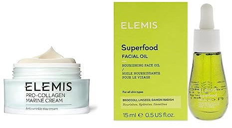 Elemis Pro-Collagen Marine Cream, Anti-Falten, ultraleicht, 3-in-1-Feuchtigkeitscreme für das Gesicht, 50 ml (Verpackung kann variieren) mit Superfood-Gesichtsöl, nährendes Gesichtsöl, öle, 1er Pack