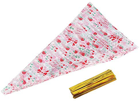 50Pcs Sweet Cone Bags, Triangle Sweet Cones Bag with Ties for Candy,Cookie,Popcorn,Baking,Displaying and Wrapping