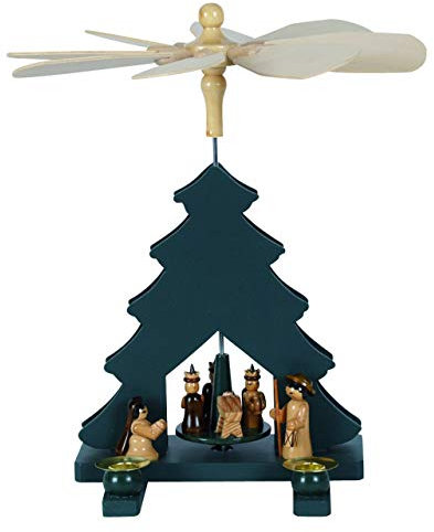 OBC Weihnachtspyramide/Baum mit Krippe grün/Pyramide Weihnachten/im Kunsthandwerks-Stil, handgefertigt/Deko zu Weihnachten