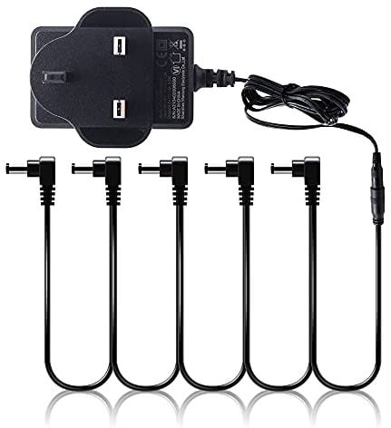 SONICAKE Pedal Power Supply Adapter Guitar Bass Accessories 9V DC 1000mA 1A Daisy Chain Power Cable 5-Way Right Angle Plug