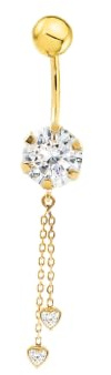 Monde Petit Piercing per ombelico zirconi catena cuori - oro giallo 9k (375) - Scatola Regalo - Certificato di garanzia