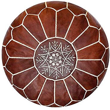 Horus Artesanía de Egipto Pouf Marokkanischer Echtleder puf - Handgefertigt - gefüllt geliefert - Ottoman Fußhocker, 55 cm Durchmesser - 35 cm Höhe (Cognac-Honig)