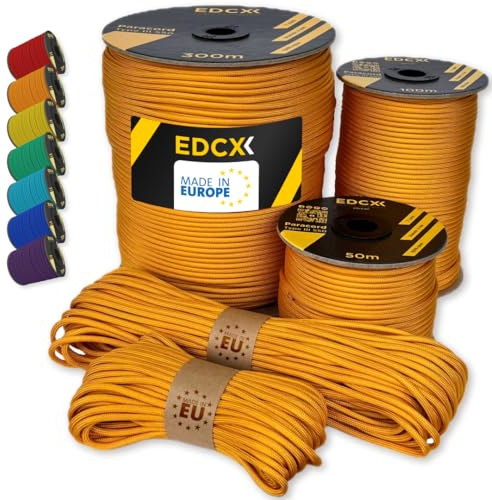EdcX Paracord 4 mm, 35+ Volltonfarben (10 m, 15 m, 30 m, 50 m, 100 m, 300 m) | Ideal zum Basteln, Camping, Outdoor | 100% Nylonseil 4 mm| Nylon Paracord 550 Typ III