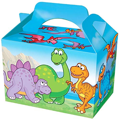 THEMED PARTY BOXES - PACK OF 10 - Children/Kids Party Boxes Carry Food Meal Fun Picnic Birthday Wedding Favour / Baby Shower Party Box Loot Bag (Dinosaur)