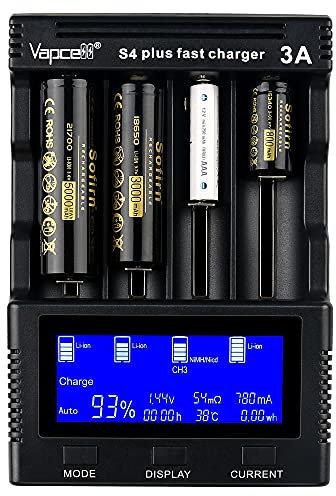 Sofirn Universal 4 Bay Smart Battery Charger with LCD Display for 18650 21700 26650 14500 16340 and AA AAA Rechargeable Ni-MH Ni-Cd Batteries (4.2V Output)