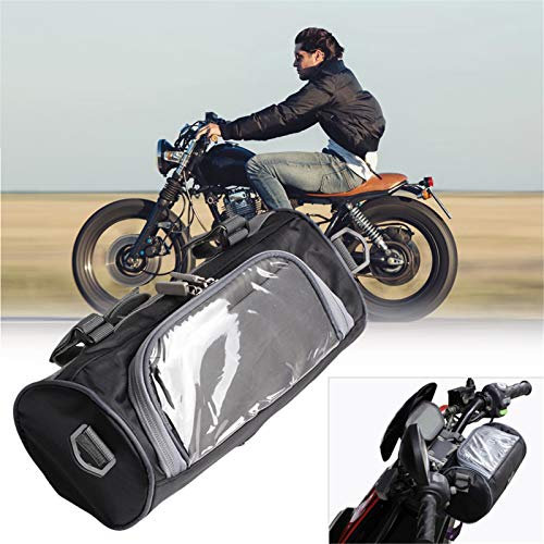 Motorrad Satteltaschen Lenker Tasche, Motorrad Lenkertasche Reißfest Wasserdicht Motorrad Aufbewahrungstasche, Große Kapazität Motorradlenker Tasche Mit Schultergurt Und Handy Touchscreen, Schwarz