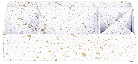 BIGSO ELISA Schreibtisch Organizer mit 4 Fächern – Ordnungssystem für Zettel, Büroklammern, Stifte usw. – Sortierkasten aus Faserplatte und Papier – gold gesprenkelt