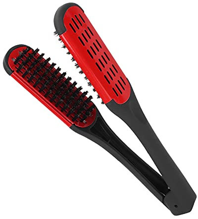 Glättbürste für Haare, doppelseitig, Wildschweinborsten, multifunktional, Glätteisen, Styling Werkzeug, für Damen, langes Haar und Styling der Haare, Glättungsbürste für zu Hause (Rot)