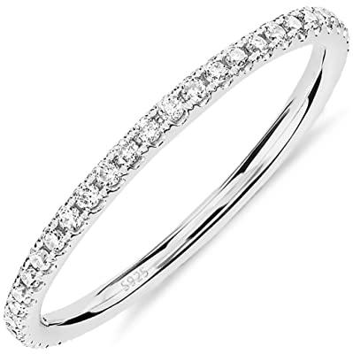 PAVOI White Gold 925 Sterling Silver Stackable CZ Ring for Women
