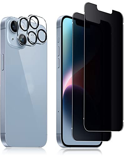 Aerku Sichtschutz Schutzfolie Kompatibel mit iPhone 14 6.1 für Panzer Schutz Glas, [2+2 Stück] Anti-Spähen Privatsphäre Schützen mit Kameraschutz, 9H Härte Folie, Anti-Spy Privacy Sichtschutzfolie