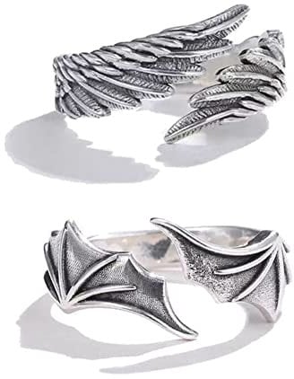 EHOTER Engel und Teufel Ringe Engelsflügel Ring Angel Devil Wings Ring Einstellbare Öffnung Paar Ring Personalisierte Geburtstagsgeschenk Accessoires für Damen Herren