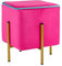 Baroni Home Quadratischer Samt-Fußhocker, gepolsterter Pouf für das Wohnzimmer, Ottomane für das Schlafzimmer, Fuchsia mit türkisem Rand, 33x33x38 cm