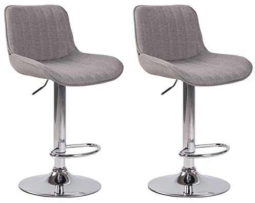 CLP 2er Set Barhocker Lentini Stoff I Thekenhocker Höhenverstellbar I Barstühle Mit Fußstütze I 360° Drehbar I Tresenstühle Mit Trompetenfuß, Farbe:grau, Gestell Farbe:Chrom