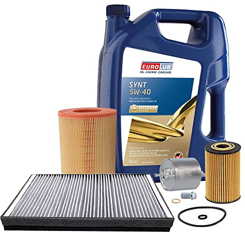 BESTPRICE Inspektionspaket Filterset mit 1x Ölfilter, 1x Kraftstofffilter, 1x Luftfilter, 1x Innenraumfilter, 1x Motoröl 5W-40 5 l, Kompatibel mit MERCEDES-BENZ A-Klasse (W168), VANEO (414)