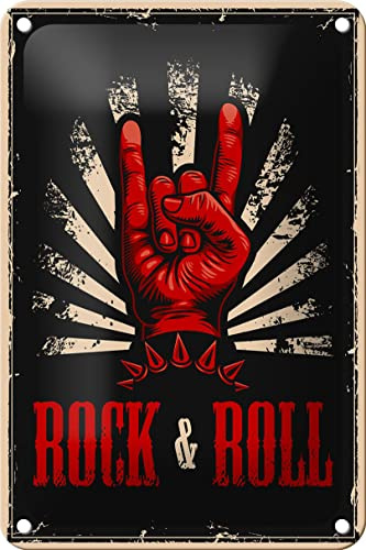 Femer Cartel de chapa retro, 12 x 18 cm, diseño de Rock & Roll, con texto en inglés Rock & Roll