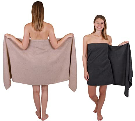 Betz 2 Stück Saunatücher groß XXL Berlin Größe 70 x 200 cm Badetücher Saunatuch Cappuccino/Graphit