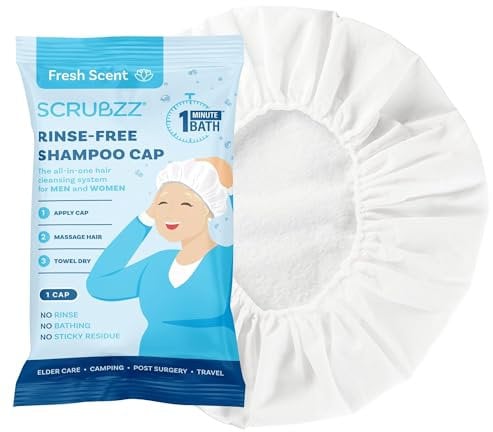 Scrubzz Shampoo Cap No Rinse for Elderly and Bedridden Patients, Rinse Free Shampoo Cap for Post Surgery and Hospital Stays, Waterless Hair Washing Shower Caps - Coconut Vanilla - 1 Pack