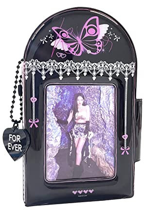 3-Zoll-Kpop-Fotokartenhalter, Mini-Fotoalbum, Schmetterling, rechteckig, hohl, 40 Taschen, Namenskartenbuch, Foto-Fans, Album mit Anhänger(Black Butterfly)