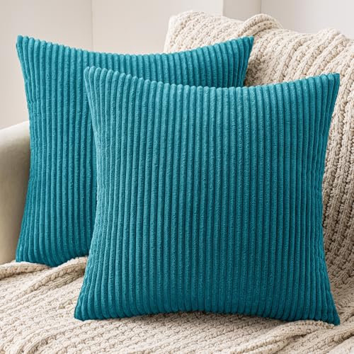 MIULEE 2er Set Kissenbezüge Kord Kissenhülle Dekorative Kissenbezug Sofakissen Couchkissen Dekokissen Zierkissenbezug Deko Kissenhülle mit Verstecktem Reißverschluss 50x50cm 20x20in Blauer See