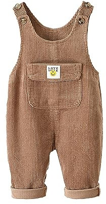 Boodtag Unisex Baby Cotton Dungarees Corduroy Toddler Solid Sleeveless Overalls Kids Striped Button Jumpsuit Bib Pants One Piece Trousers (as8, age, 2_years, 3_years, regular, Coffee)