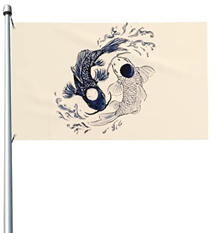 90 x 150 cm, dekoratives Banner für den Außenbereich, große Gartenflagge, Fisch-Yin-Yang-Flagge, lustige Flagge, lebendige Farbe, Polyester-Hofflagge, saisonale Festival-Flagg