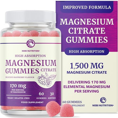 Magnesium Citrate Gummies | Extra Strength for Calm, Relaxation & Digestion | High Absorption Magnesium Gummies for Adults | Vegan, Non-GMO | Raspberry Flavour Mag Gummy | 60 Ct, 1 Month Supply