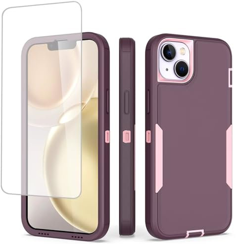 Sidande Case for iPhone 15 Plus Case 6.7, Apple 15 Plus with Tempered Glass Screen Protector, Rugged Dual Layer Support Magnetic Car Mount Protective Cases Cover for Apple iPhone 15 Plus Purple Pink