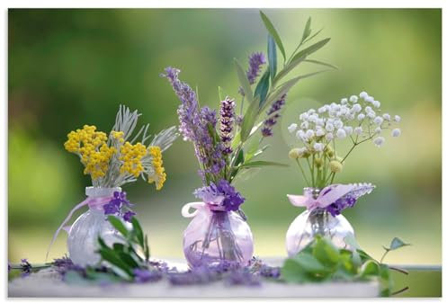 ARTland Wanddeko Wandbild Alu Verbundplatte für Innen & Outdoor Bild 60x40 cm Sommer Glas Deko Arrangement Stillleben Blumen Kräuter Lavendel U4YO