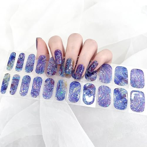Ceboic 22PCS UV Gel Nagelfolien - Halbgehärtete UV Gel Strips - Selbstklebende Gel Nagellack Streifen - Langanhaltend Gel Nail Stickers French Gellack Wraps für Finger & Fußnägel (Blau Sternenhimmel)