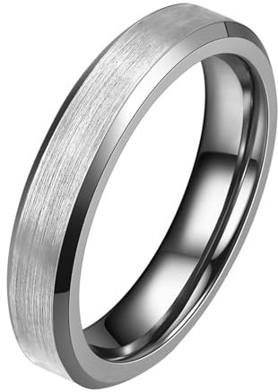 Homxi Ringe Herren Wolfram Gravur,4MM mit Matt Rund Herren Silber Ring Ringe Herren Größe 60 (19.1)