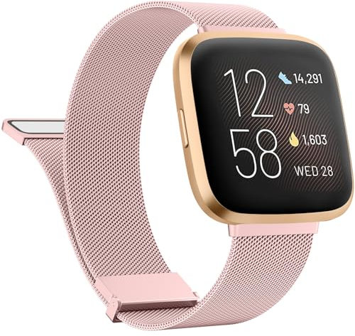 Oumida für Fitbit Versa 2 Armband/Fitbit Versa Armband für Herren Damen, Edelstahl Magnetisches Metall Ersatzbänder für Fitbit Versa Lite/Versa SE Armband (Rosa)