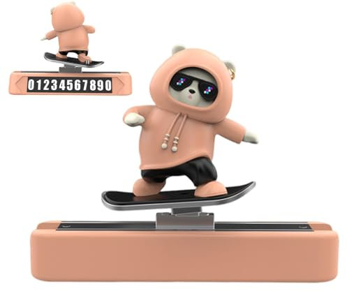 Car Dashboard Skateboard Bear, Car Number Plate Decoration, Magnetic Card Plate with Skateboard Bear - Car Accessories, Parking Stop Sticker for Men and Women, Fits All