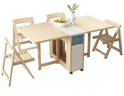 Mesa de comedor de hoja abatible, mesas de cocina plegables de madera con 4 sillas plegables, para espacios pequeños, estación de trabajo, para cocina, comedor, sala de estar, reunión familiar.