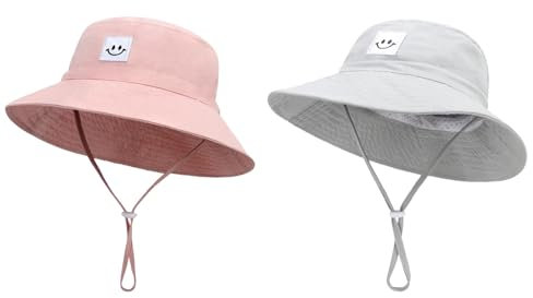 Dinghaole 2 Stück Baby Sonnenhut für Mädchen und Jungen, Kinder Fischerhut, Sonnenschutz Sommer Bucket Hat mit Verstellbarem Kinnriemen, für 2-4 Jahre Mädchen Jungen