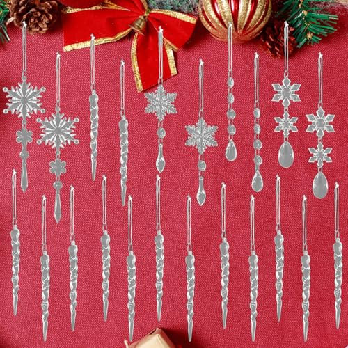 DUGEGAYL 22 pezzi decorazione di Natale acrilico fiocchi di neve ghiaccioli albero di Natale fiocco di neve con linea di cristallo ornamenti set per decorazioni di festa di Natale