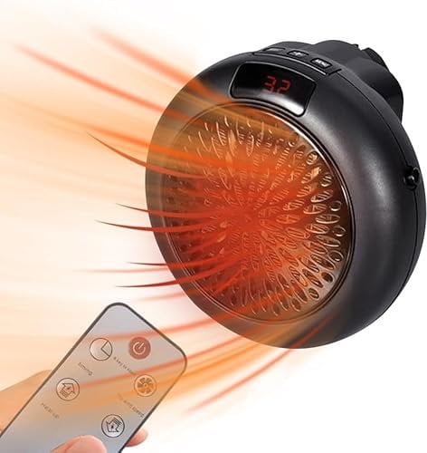 Presa Mini Termoventilatore, 900W Prese Riscaldatore, Presa Termoventilatore con Telecomando, Riscaldatore per Presa in Ceramica PTC Portatile Bagno, Prese a Parete Termoventilatore per Bagno