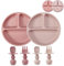 PandaEar Lot de 2 Assiettes à Ventouse Divisées pour Tout-Petits avec 2 Cuillères et 2 Fourchettes pour Bébés | Ustensiles en Silicone pour Diversification Alimentaire et Auto-Alimentation, Rose