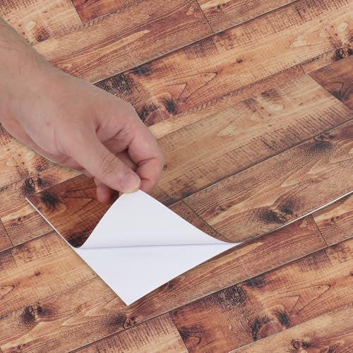 Vinyl Bodenbelag, 10 Stück Selbstklebende Bodenfliesen, Vinylboden Wasserdicht, PVC Bodenbelag, Holzoptik Vinylboden für Küche Balkon Wohnzimmer (Geflammtes Holz)