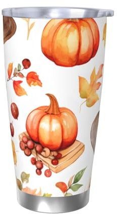 Mexpekil Insulated Travel Mug Iced Coffee Cup Travel Mug Stainless Steel Smoothie Cup Car Coffee Mug Hat Pumpkin Wheat Tumbler with Lid no Straw, 590ml