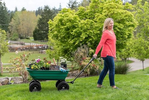 FEFE-Heavy-Duty Dumping Cart Garden Wheelbarrow – 2-in-1 Convertible Dump & Garden Utility Cart with Durable Steel Frame, Large Pneumatic Tires, Ideal for Landscaping & Yard Work