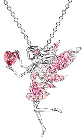 LQTSLFM Damen Kristall Anhänger,Elfen Halskette für Mädchen,Damen-Halsketten mit Kristallanhänger,Schmuck mädchen,Halsketten, Geschenke, Schmuck, Geschenke für Mädchen, Tochter,Geburtstag (Rosa)