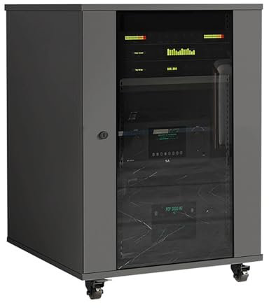 JIAOCKJIAO AV Stereoschrank, Beweglicher Audio Rack Hi Fi Regal, Audio Video Phonoschrank, Record Player Stand mit Verstellbaren Regalen, mit Glastür(Gray,56x57x83CM)