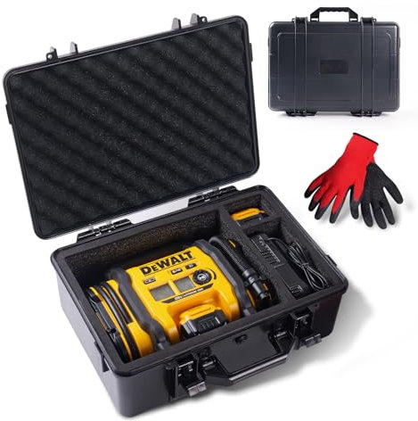Air Compressor Hard Case for DEWALT 20V MAX Tire Inflator DCC020IB - Dustproof, Waterproof, Shockproof Protective for Hard Storage Carrying Bag for Air Pump, Battery & Charger with Gloves(Case Only)