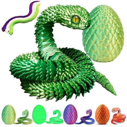 nnOuOnn 3D Printed Snake in Easter Egg, 3D Printed Fidget Mini Animals Toy Articular Mobility Toys for Adults and Kids, Articulated Flexible Snake Statue Decor for Home Office (Green)