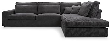 X-Group4th Modernes Ecksofa Mit Kissen,Die Beste Ecke! Wohnbereich mit Bettkasten! Wave Spring Back Gedeckt Für Wohnzimmer Bequem und Stilvoll,Freistehend,89x314x224cm,Rechte Seite,Grafit